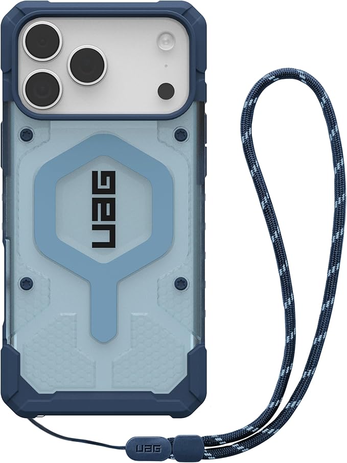 URBAN ARMOR GEAR UAG Designed for iPhone 17 Pro Max Case Pathfinder Clear + Wrist Lanyard Bundle - Compatible with MagSafe Military Grade Protective Cover, Blues