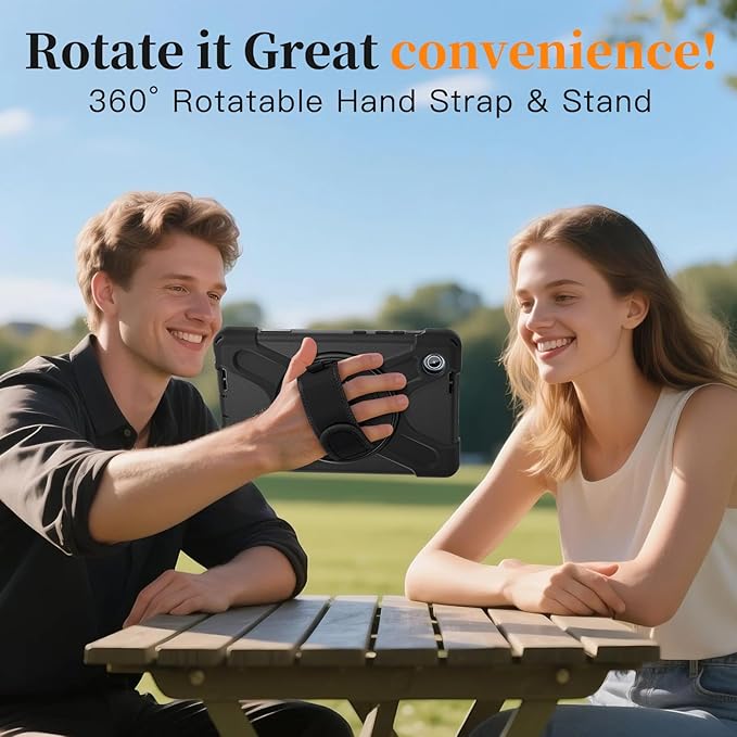 ZenRich Rugged Case for Lenovo Tab One 8.7" (2025) & Tab K9 TAB-305FU, Heavy Duty Shockproof Protective Case with 360° Rotating Kickstand, Hand Strap, Shoulder Belt