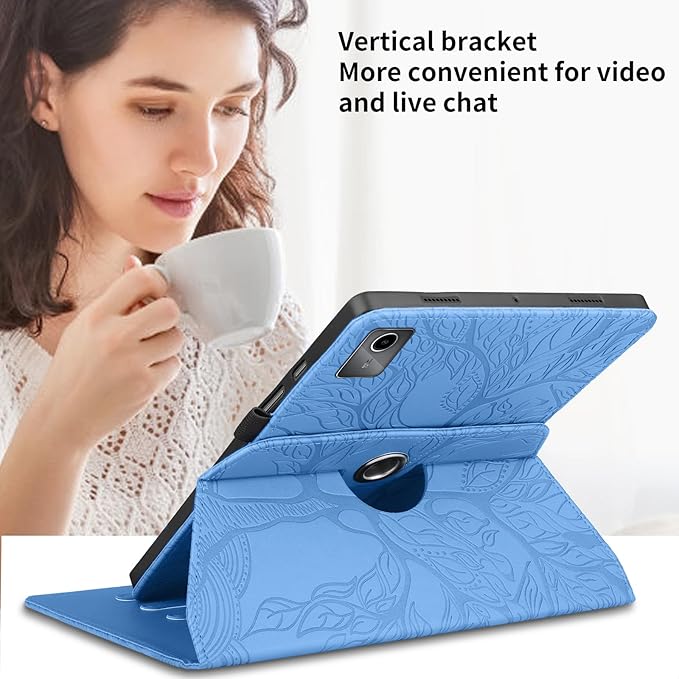Rotating Case for Lenovo Tab M11 / Tab K11 LTE 11 Inch 2024 (TB330FU) PU Leather 360° Degree Rotation Multi-Angle Cover Lightweight swiveling Flip Stand with Pen Holder-Turquoise