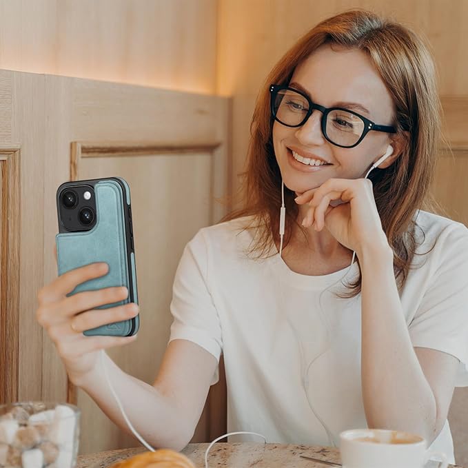 DJDUCK Designed for iPhone 14 Case Wallet with Card Holder, [Magnetic Clasp Cover] [RFID Blocking Leather Protection] Shockproof Women Men Cases 6.1 Inch for Apple 14 Sky Blue