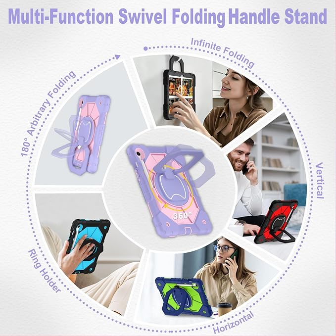 WESOROL Case for Samsung Galaxy Tab S10 Lite/S10 FE/S9 FE 10.9 Inch Galaxy Tab S9 11 Inch,Drop Protection Samsung S9 FE Kids Tablet Case with Screen Protector Rotate Stand Pen Holder,Purple Rose