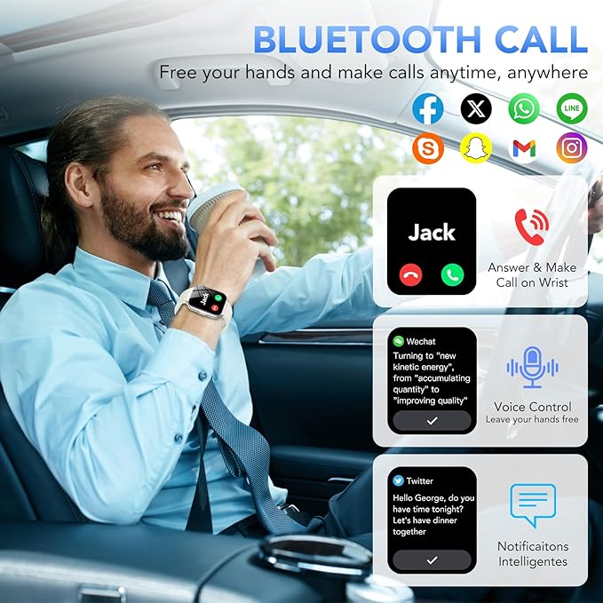 Smart Watch for Men Women, 1.96" HD Fitness Watch with Bluetooth Call, Smartwatch with 112+ Sport Modes/Heart Rate/Sleep Monitor/Pedometer, IP68 Waterproof Watch Compatible with Android/iOS, White