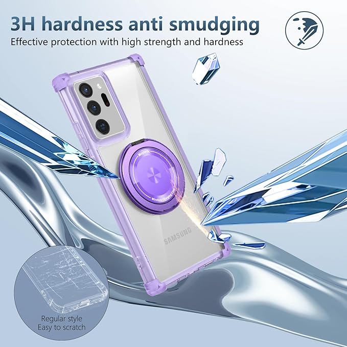 for Samsung Galaxy Note 20 Ultra Case Compatible with MagSafe Magnetic,with 1 Tempered Glass Screen Protector,Built-in 360°Kickstand Ring Military Grade Shockproof Heavy Duty Protection Purple