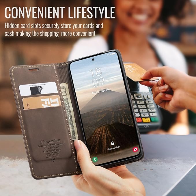 for Samsung Galaxy S25 Plus Case, Flip Wallet Leather Case with Card Holder Magnetic Closure Shockproof Kickstand Protective Phone Cases Cover for Galaxy S25 Plus, Coffee