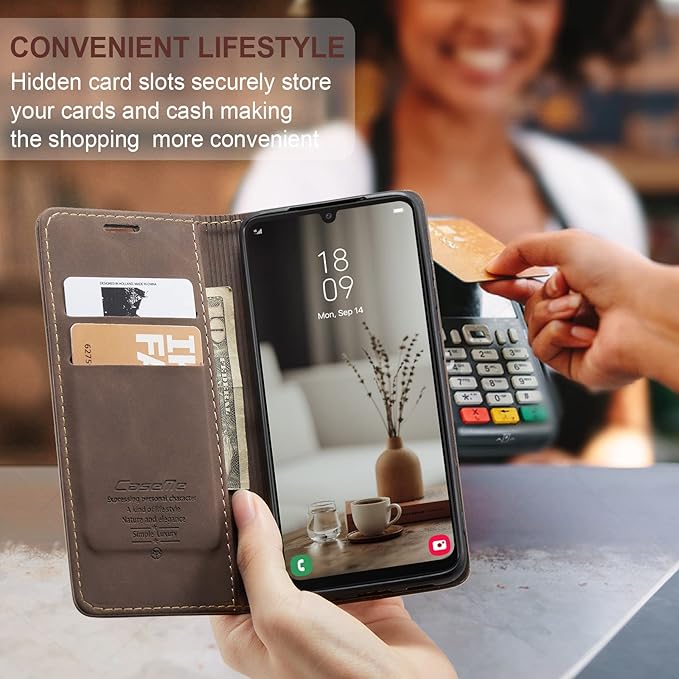 for Samsung Galaxy A34 5G Case, Flip Wallet Leather Case with Card Holder Magnetic Closure Shockproof Kickstand Protective Phone Cases Cover for Galaxy A34 6.6 Inch,Coffee