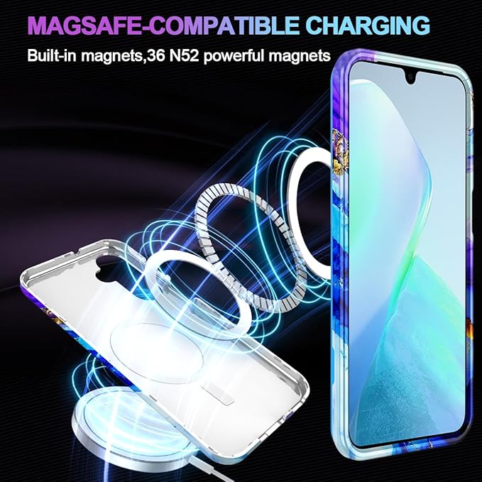 Casetego for Galaxy A16 5G Case,Compatible with MagSafe,[Military Grade Drop Test] Full Body Protection Slim Shockproof Rugged Marble Women Case for Samsung Galaxy A16 5G 6.7 inch,Azure Blue