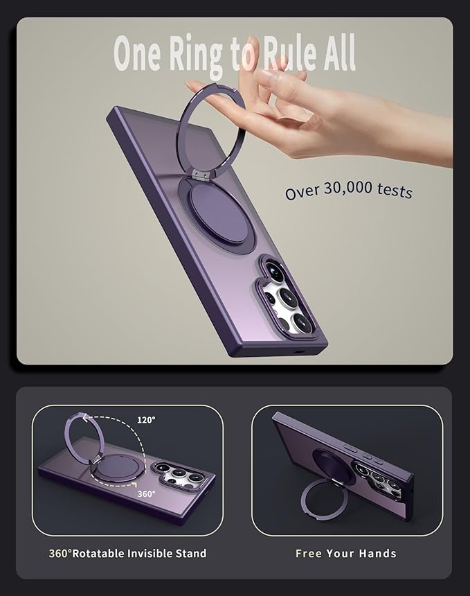 Magnetic Stand Case for Samsung Galaxy S24 Ultra 6.8" [with 2 Screen Protectors] [360° Rotation Magnetic Stand] [Compatible with Magsafe] Military-Grade Drop Protection Case, Purple