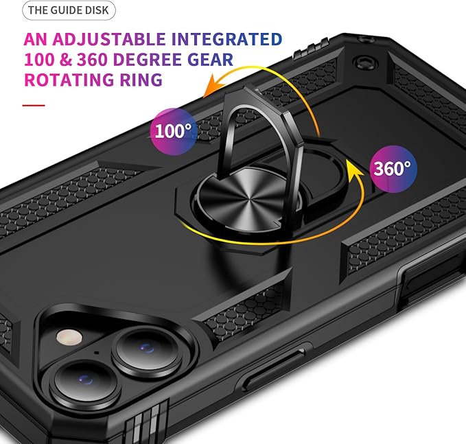 ADDIT Compatible with iPhone 17 Case with Tempered Glass Screen Protector, Adjustable Kickstand Ring, Military-Grade Heavy Duty Protection, Shockproof, Anti-Fingerprint, Black