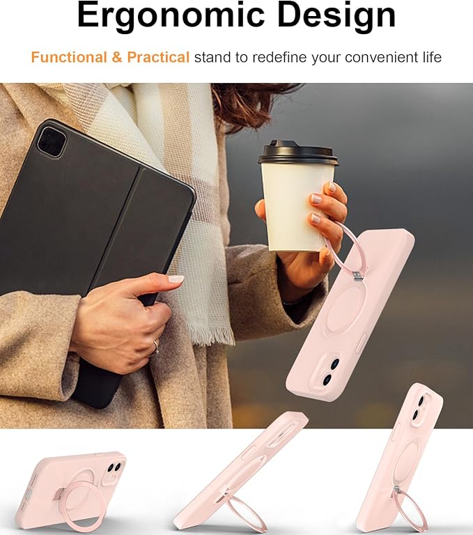 ZHK Liquid Silicone Designed for iPhone 11 Case with Magnet Stand, [Precise Camera Lens Protection][Mil-Grade Drop Shockproof][Soft Anti-Scratch Microfiber Lining] Slim Fit Cover, Pink