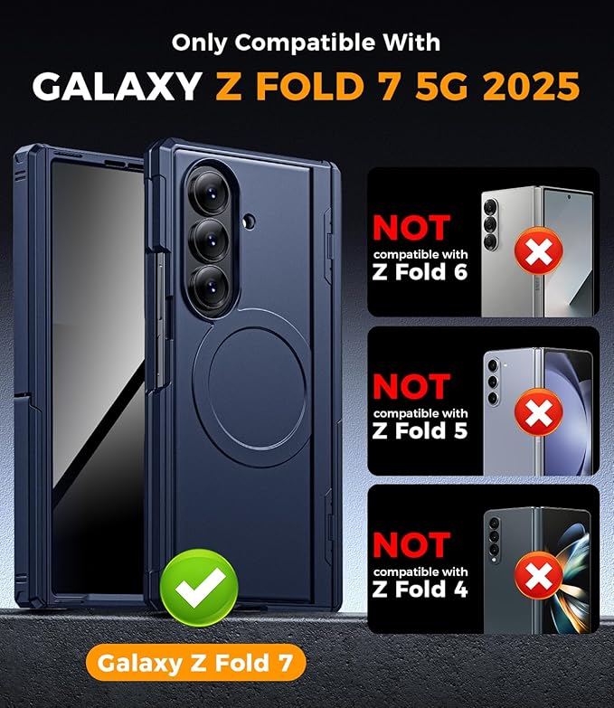 for Samsung Galaxy Z-Fold-7 Case: Magnetic Shockproof [Dual-Stand] [Hinge Protection] [Fit for Magsafe] [Anti-Scratch] [Anti Spy] Protective Phone Cover for ZFold 7 5G 2025 (Blue)