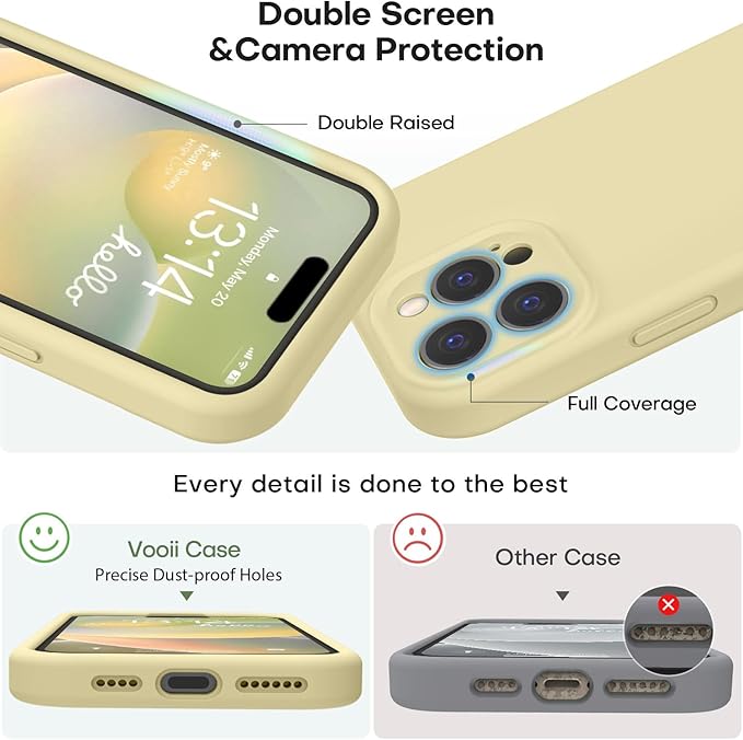 Vooii Compatible with iPhone 16 Pro Case, Liquid Silicone Upgrade [Camera Protection] [Soft Anti-Scratch Microfiber Lining] Shockproof Phone Case for iPhone 16 Pro 6.3 inch - Creamy Yellow