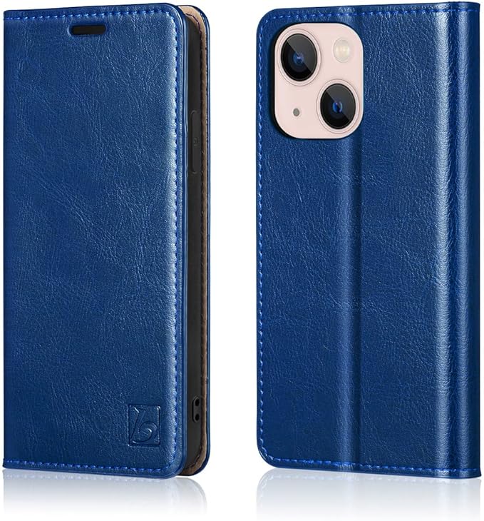 Belemay Compatible with iPhone 14 Plus Wallet Case-Genuine Leather Flip Phone Case-RFID Blocking Card Holders-Shockproof TPU Shell Folio Cover Women Men Compatible with iPhone 14 Plus (6.7-inch) Blue