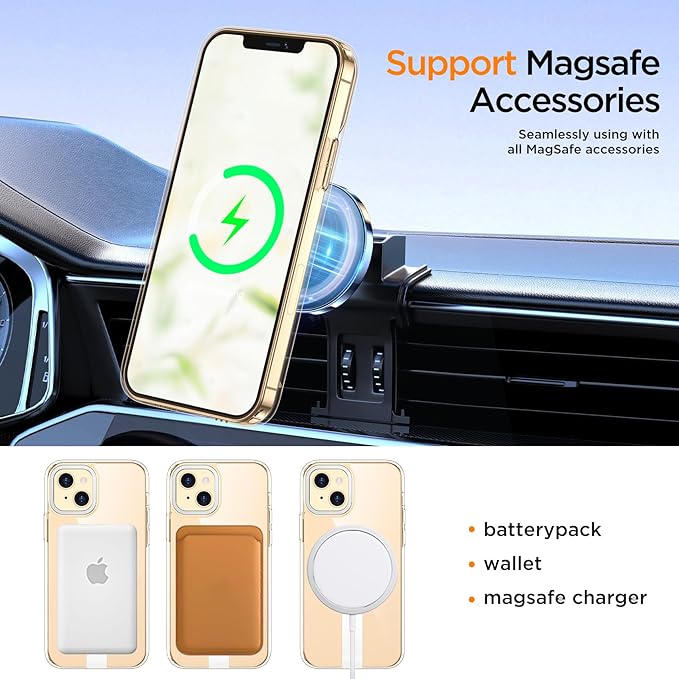 for iPhone 13 Case with Kickstand, [Invisible Stand] Compatible with MagSafe, Anti-Slip Shockproof Military-Grade Protection, Magnetic Slim Phone Case for iPhone 13 Cover (Clear)