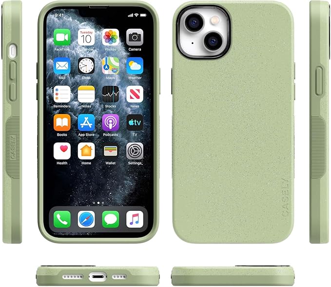Casely iPhone 14 Case | Kiwi Kiss | Matcha Green Shimmer Glitter | Bold Protective Design | Compatible with MagSafe