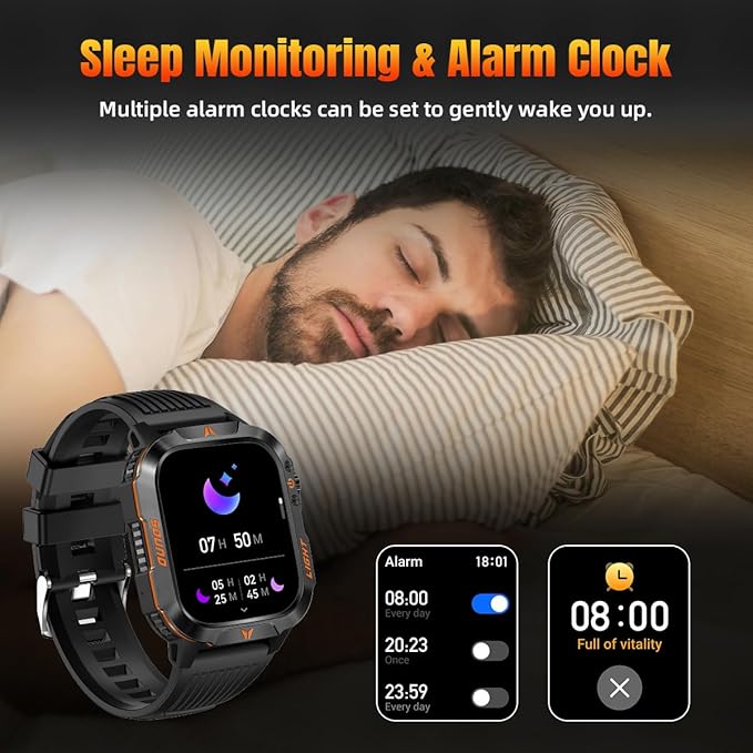 QTLLBT Men's Military Smart Watch Altimeter Barometer Compass IP68 Waterproof Suitable for Swimming Answer/Make Call Function Outdoor Tactical Smart Fitness Watch Heart Rate for Android & iOS