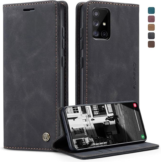 for Samsung Galaxy A51 Case, Flip Wallet Leather Case with Card Holder Magnetic Closure Shockproof Kickstand Protective Phone Cases Cover for Samsung A51,Black