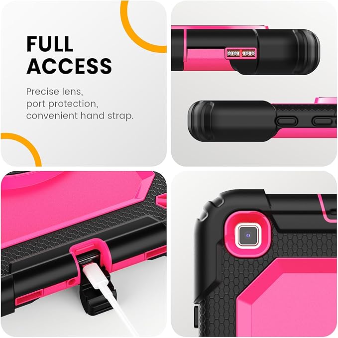 Timecity Case Compatible with Galaxy Tab A 8.0" 2019 SM-T290/T295/T297, with Built-in Screen Protector&360 Degree Swivel Stand&Hand Strap&Shoulder Strap Protective Case for Tab A 8.0 2019-Rose