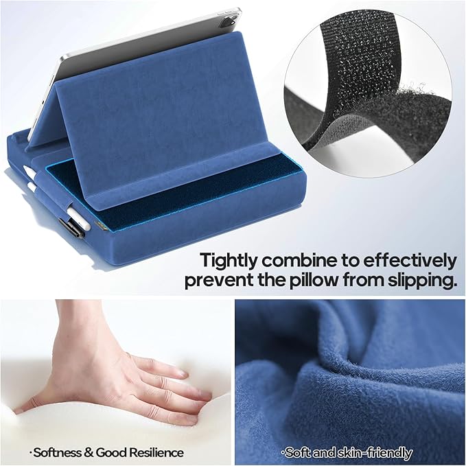KDD Tablet Pillow Stand, Multi-Angle Viewing Ipad Holder for Lap, Bed and Desk, Foldable Soft Pad Dock with Stylus Mount Compatible with Ipad Pro 12.9, 10.5, 11, Air, Mini, Phones, Books, E-Reader