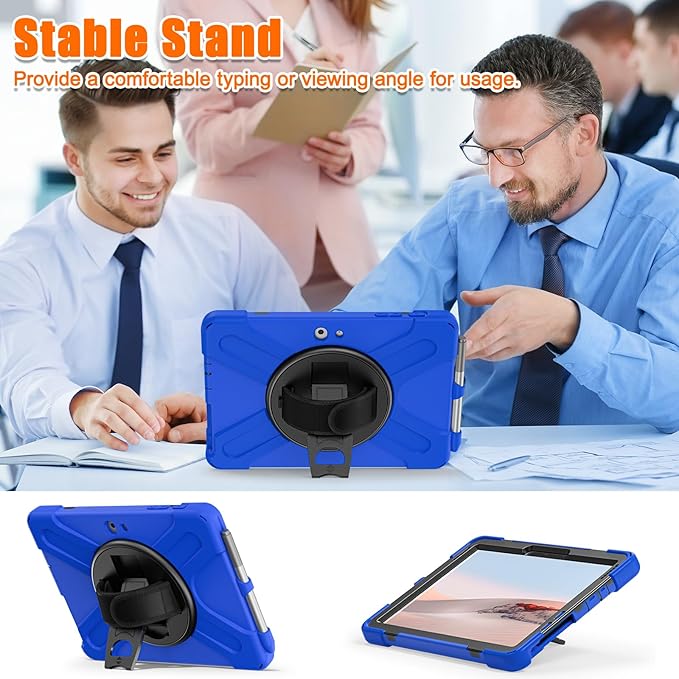 ZenRich Rugged Case for Surface Go 4 (2023)/Surface Go 3 (2021)/ Surface Go 2 (2020), Surface Go (2018) with Pen Holder Heavy Duty Shockproof Case with Stand Hand Strap and Shoulder Belt-Blue