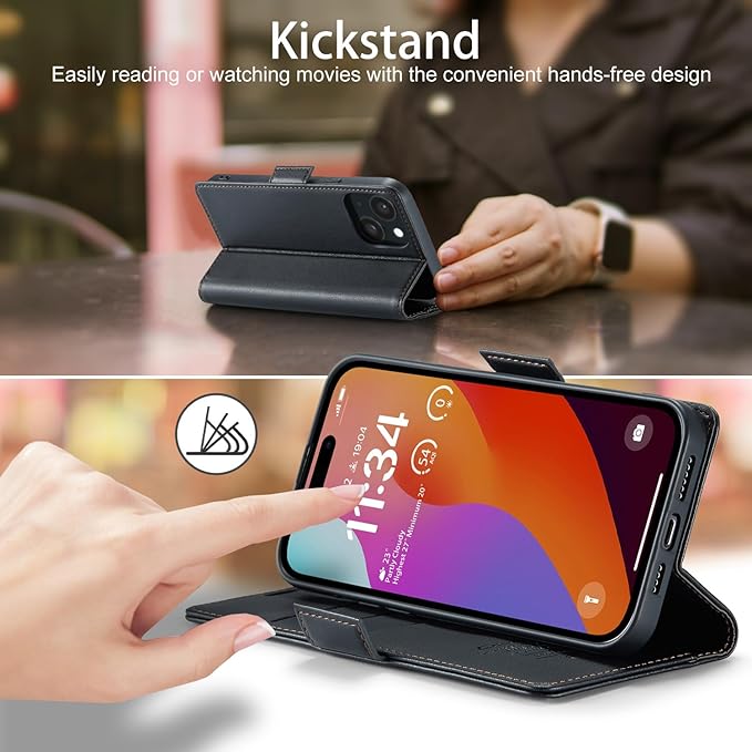 japezop iPhone 15 Plus 5G Wallet Case with [RFID Blocking],Card Holder Kickstand Magnetic,Leather Flip Case Wallet for iPhone 15 Plus 5G 6.7 Inch (Fashion Black)