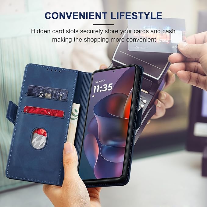Jasonyu Flip Wallet Case for Moto G Stylus 5G (2025),Leather Magnetic Folio Cover with Card Holder,Kickstand - TPU Shockproof Durable Protective Phone Case,Blue