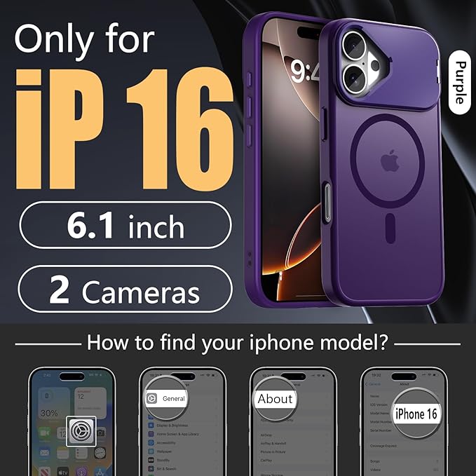 Innaght Magnetic for iPhone 16 Case with Stand,Compatible with MagSafe,Rugged,Heavy Duty,Protective Case Kickstand,[Built-in Invisible Stand],Purple