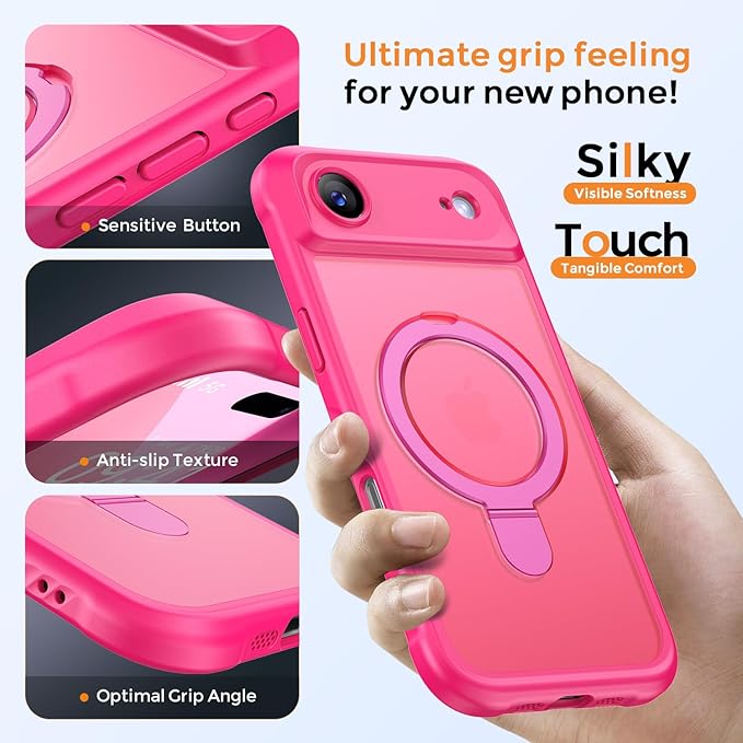 MOCCA Compatible with iPhone Air Case with Magnetic Invisible Stand [Full Camera Protection] [Compatible with Magsafe] Military Drop Shockproof Translucent Matte Phone Case Cover 6.5",Hot Pink