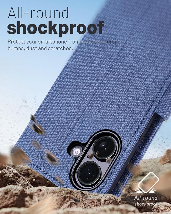 OCASE Compatible with iPhone 16 Wallet Case, PU Leather Flip Folio Case with Card Holders RFID Blocking Kickstand [Shockproof TPU Inner Shell] Phone Cover 6.1 Inch 2024, Denim Blue