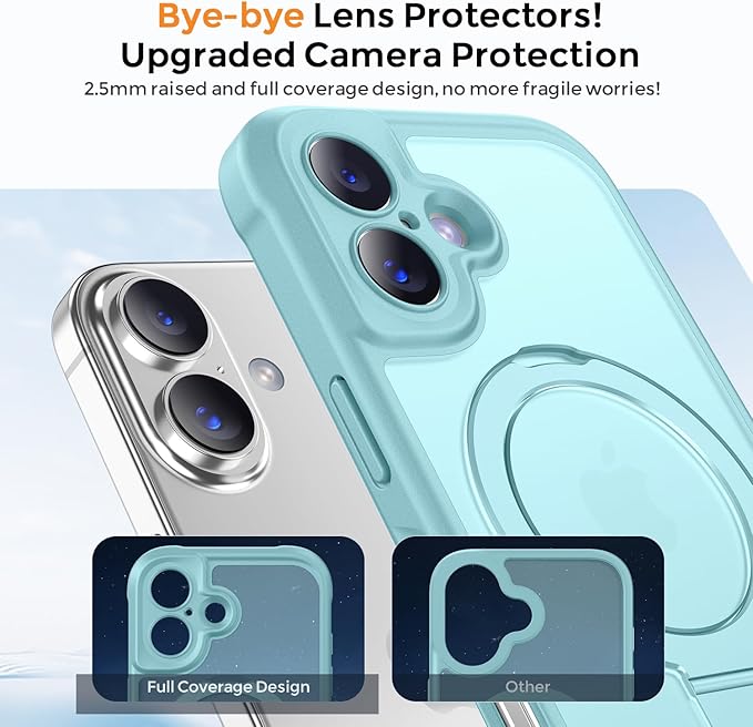 MOCCA Compatible with iPhone 17 Case with Magnetic Invisible Stand [Full Camera Protection] [Compatible with Magsafe] Military Drop Shockproof Translucent Matte Phone Case Cover 6.3",Blue