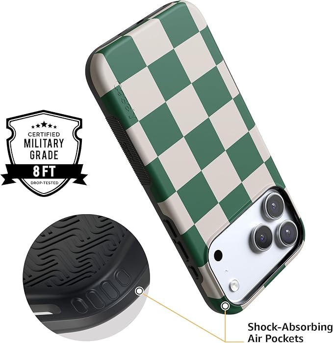 Casely iPhone 17 Pro Case | Fit Check | Green Checkerboard | Compatible with MagSafe | Bold Protective Design