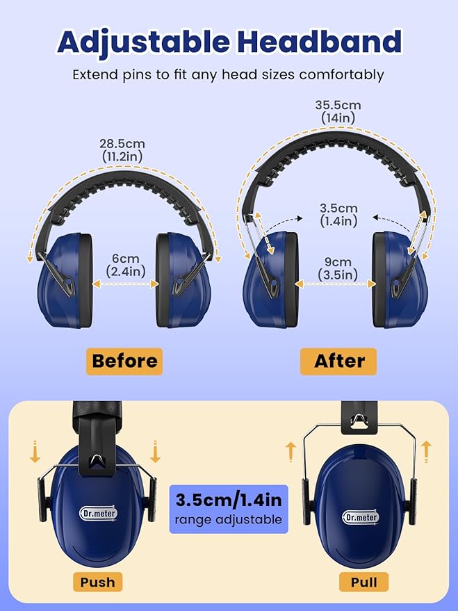 Dr.meter Ear Protection Ear Muffs, 31dB Noise Cancelling Headphones for Shooting Gun Range with Adjustable Headband, Noise Reduction Earmuffs for Adults Kids Autism Sensory, Yard Work, Mowing