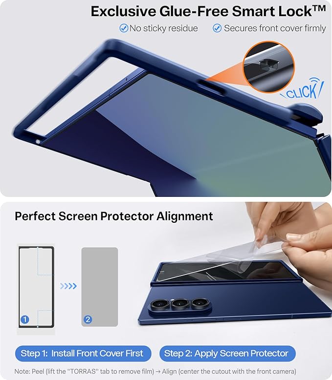 TORRAS Upgraded Magnetic Shockproof for Samsung Galaxy Z Fold 7 Case with Screen Protector, Fit for Magnetic, 4X Military Grade Hinge Protection, Translucent Slim Case for Samsung Z Fold 7, Blue