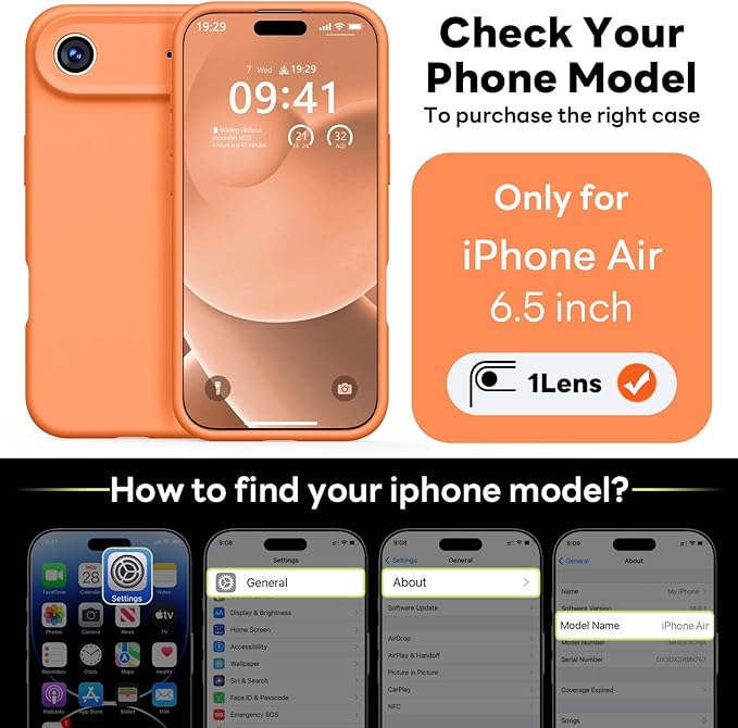 Vooii Magnetic Compatible with iPhone Air Case (Compatible with Magsafe) (Upgraded Camera Protection) Liquid Silicone Shockproof Full Body Protective Phone Cover for Women Men, Bright Orange, 6.5"