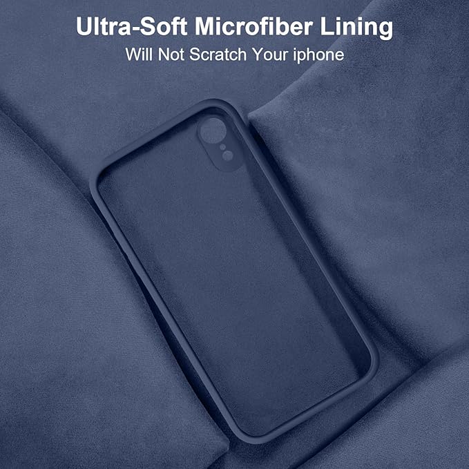 Vooii Compatible with iPhone XR Case, Upgraded Liquid Silicone with [Flat Edges] [Camera Protection] [Soft Anti-Scratch Microfiber Lining] Phone Case for iPhone 10 XR 6.1 inch - Navy Blue