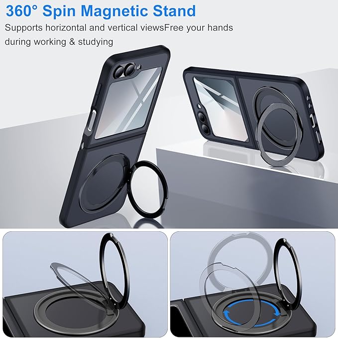 Case for Samsung Galaxy Z Flip 6, Matte Cover with Stand, Anti-Scratch Translucent Back & TPU Connector, Z Flip6 5G Phone Case, Drop Resistance (Without Hinge+Matte Black)