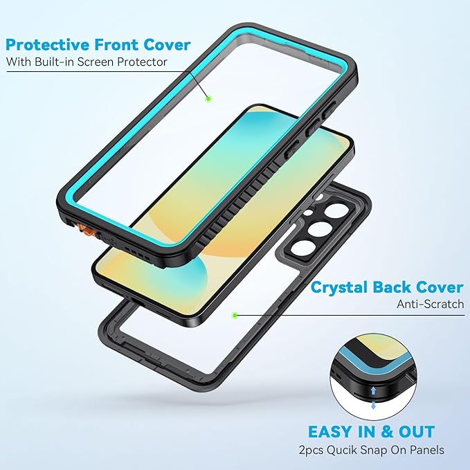 Lanhiem for Samsung Galaxy S24 FE Case, IP68 Waterproof Dustproof Case with Built-in Screen Protector, Full Body Heavy Duty Shockproof Protective Phone Cover for Galaxy S24FE 5G, Blue/Clear