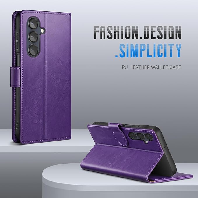 Wallet Case for Samsung Galaxy S25 5G Magnetic Flip Leather Folio Cover with RFID-Blocking Credit Card Holder, Women Men Protective Phone Case Compatible with Samsung S25, Purple