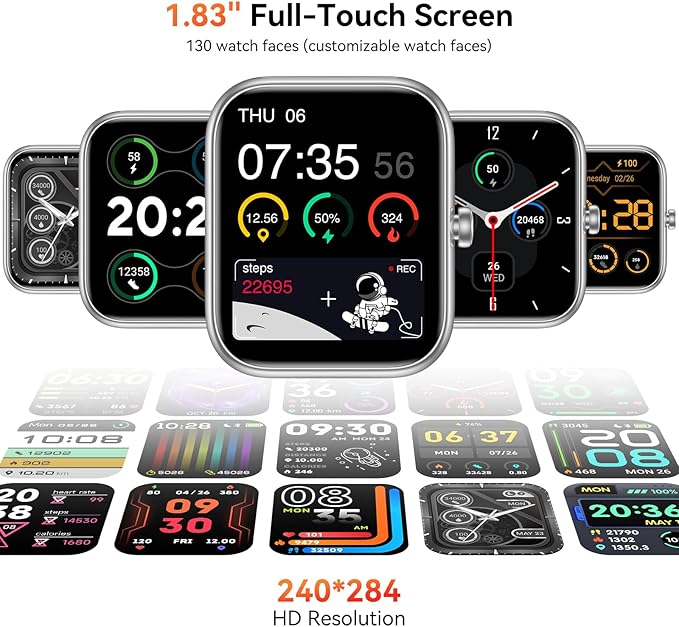 Smart Watch with Alexa Built-in, 1.83" HD Touchscreen, Bluetooth Calling Fitness Tracker, Health Monitor Heart Rate/Sleep Tracking, IP68 Waterproof, 120+ Sports Modes for Android iPhone (Purple)