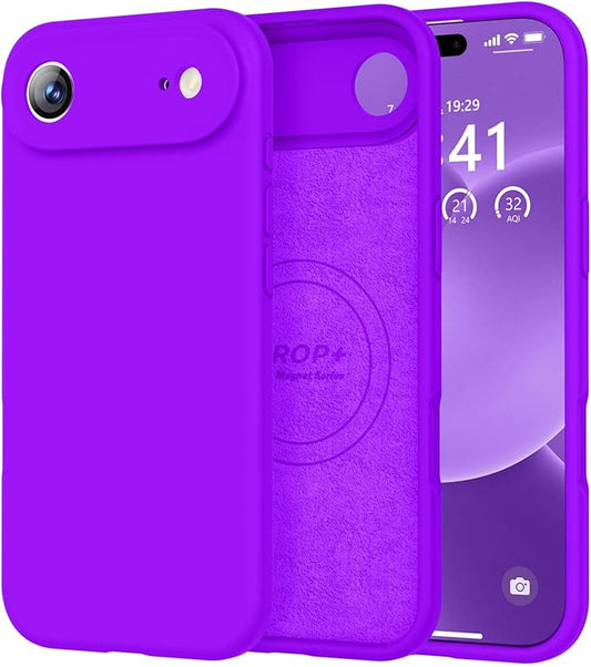 Vooii Magnetic Compatible with iPhone Air Case (Compatible with Magsafe) (Upgraded Camera Protection) Liquid Silicone Shockproof Full Body Protective Phone Cover for Women Men, Neon Purple, 6.5"
