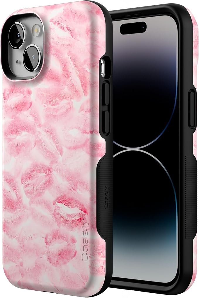 Casely iPhone 14 Case | Sealed with a Kiss | Pink Lipstick | Compatible with MagSafe | Bold Protective Design