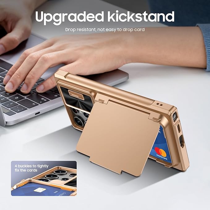 for Samsung Galaxy S24 Ultra Wallet Case with RFID Blocking Card Holder, Camera Cover, Kickstand, Full Body Shockproof Case for S24 Ultra 6.8Inch 2024 for Women Men-Champagne Gold(Upgraded)