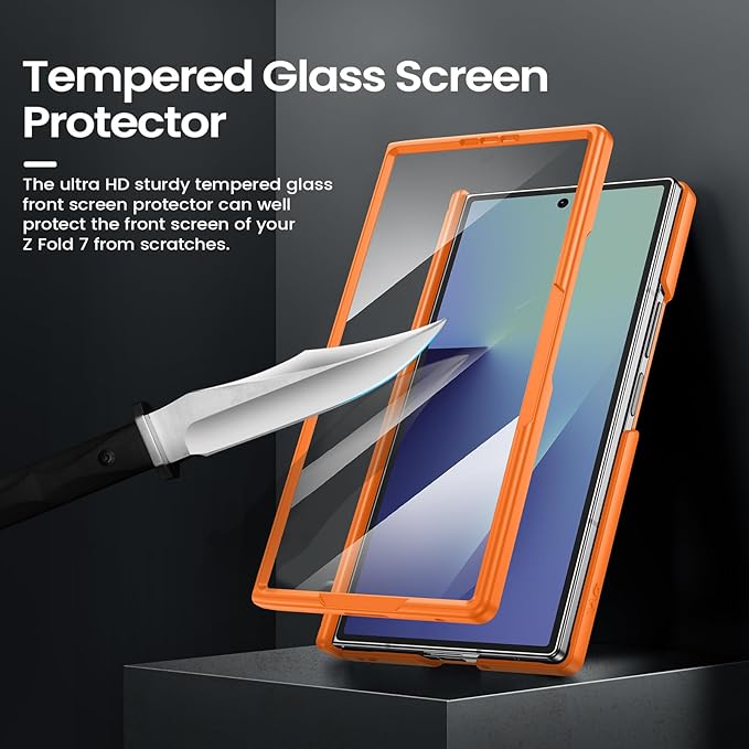 VEGO for Galaxy Z Fold 7 Case with Stand, 360°Ring Magnetic Kickstand & Hinge Protection & Front Screen Protector & Camera Cover & Belt Clip Holster Case for Samsung Galaxy Z Fold 7 5G - Orange