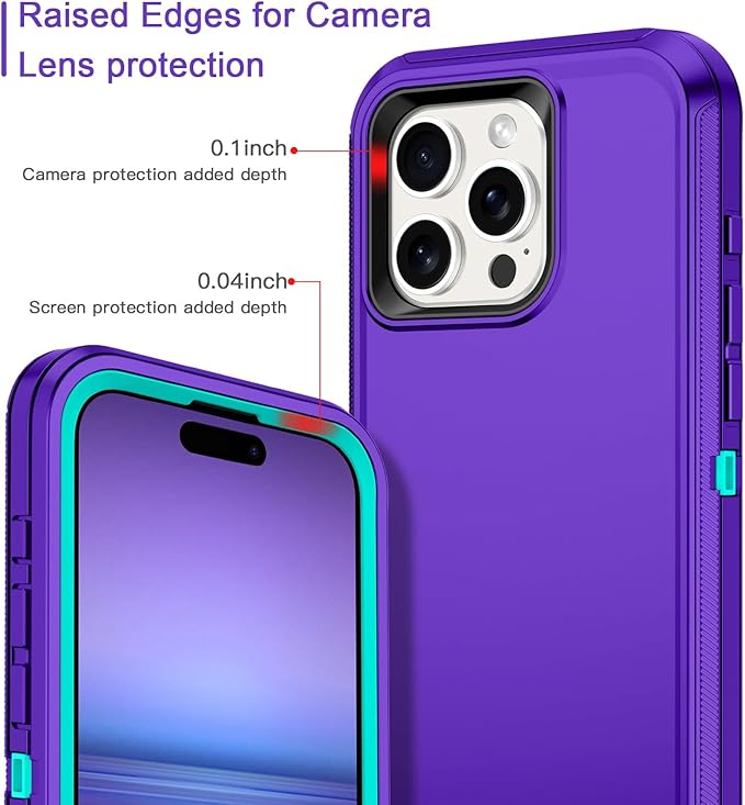 for iPhone 15 Pro Case Shockproof Dust/Drop Proof 3-Layer Full Body Protection [Without Screen Protector] Rugged Heavy Duty Cover Case for Apple iPhone 15 Pro 6.1" 2023,Purple/Green