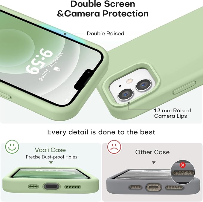Vooii Compatible with iPhone 12 Case/iPhone 12 Pro Case, Liquid Silicone Upgrade [Soft Anti-Scratch Microfiber Lining] [Shockproof Drop Protection] Phone Case 6.1 inch - Matcha