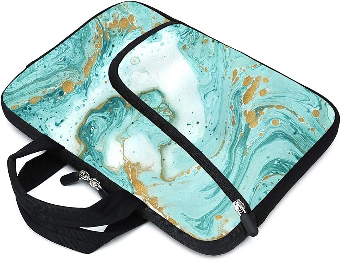 Green Marble Neoprene Laptop Case - 11.6" to 12.2" Fits MacBook Air, Samsung, Acer, HP - Two Pockets, Handle, Ultrabook & Chromebook Sleeve