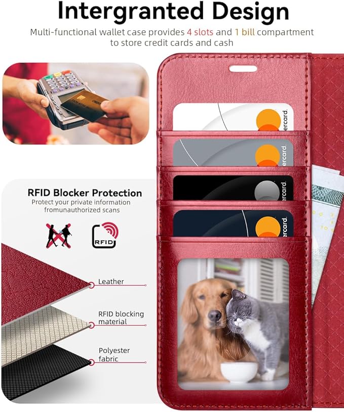 OCASE Compatible with Galaxy S25 Plus Wallet Case, PU Leather Flip Folio Case with Card Holders RFID Blocking Kickstand [Shockproof TPU Inner Shell] Protective Phone Cover 6.7 Inch 2025, Red