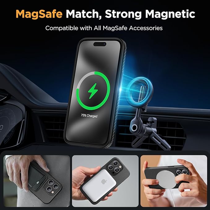 Diaclara Slim Magnetic Series Designed for iPhone Case,[1500D Aramid Fiber][Built in Magnet Ring] Protective Shockproof Bumper for iPhone, Black (Black-TPU, for iPhone 15 Pro Max)