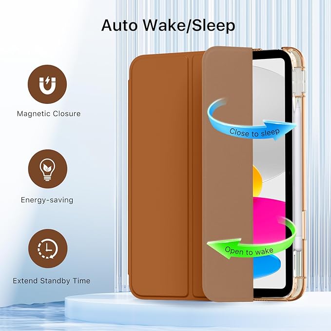 MoKo for iPad (A16) 11th Generation Case 11 Inch 2025, iPad 10th Generation Case 10.9 Inch 2022 with Pencil Holder, Slim Light Trifold Protective Cover with Hard PC Translucent Back Shell, Dark Coffee