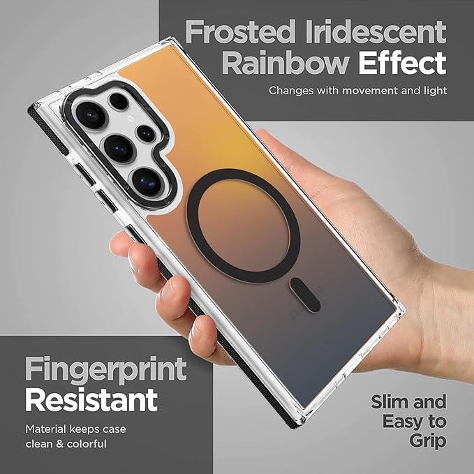 MOWIME Magnetic Case for Samsung Galaxy S24 Ultra [Compatible with Magsafe] [Cute Fashion Fluorescent Design] [1 Screen Protector] Slim Translucent Matte Case for Galaxy S24 Ultra 6.8", Black