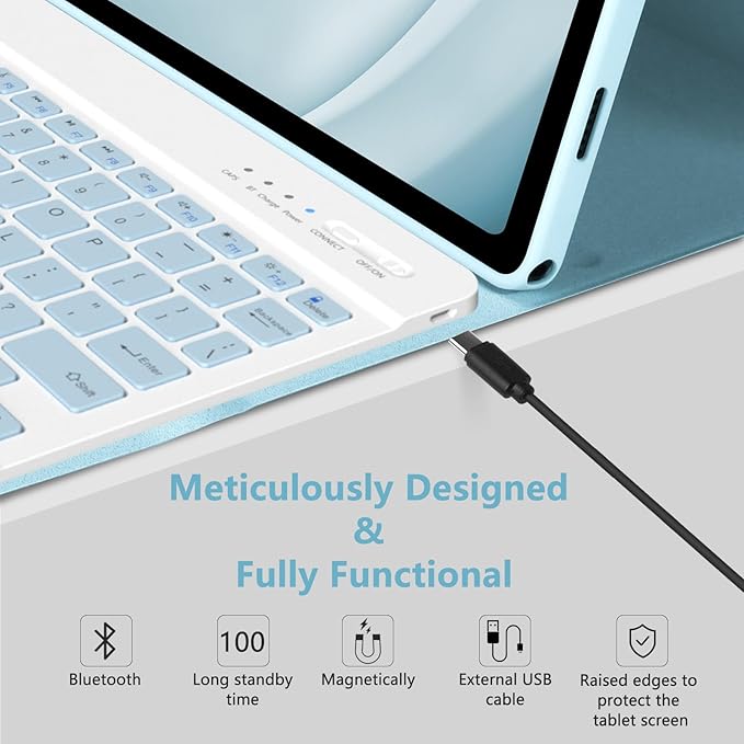 MMK Galaxy Tab A9 Plus Case with Keyboard, Samsung A9 Plus Tablet Case Keyboard (11" 2023, SM-X210/X216/X218), Wireless Detachable-Glacier Blue